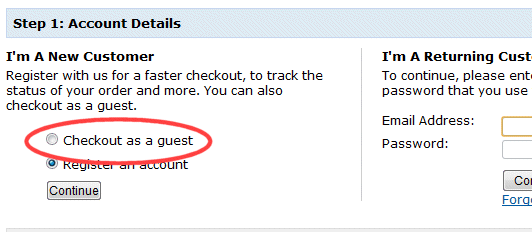 Checkout as a guest
